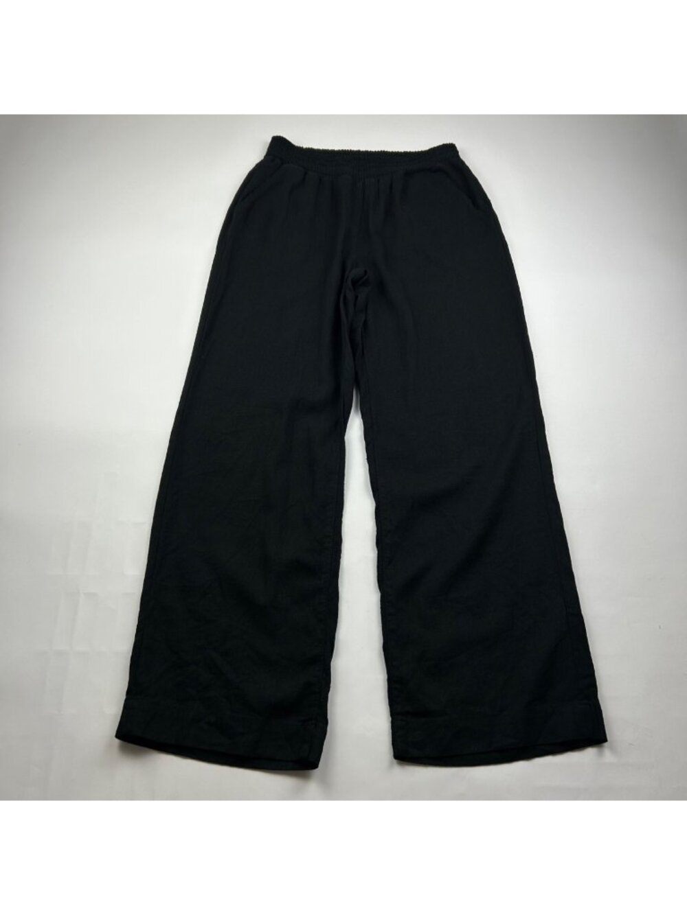 Briggs New York Black Linen Blend Smocked Waist Wide Leg Pants M